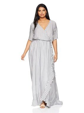 Rachel Pally blue and white striped wrap maxi dress